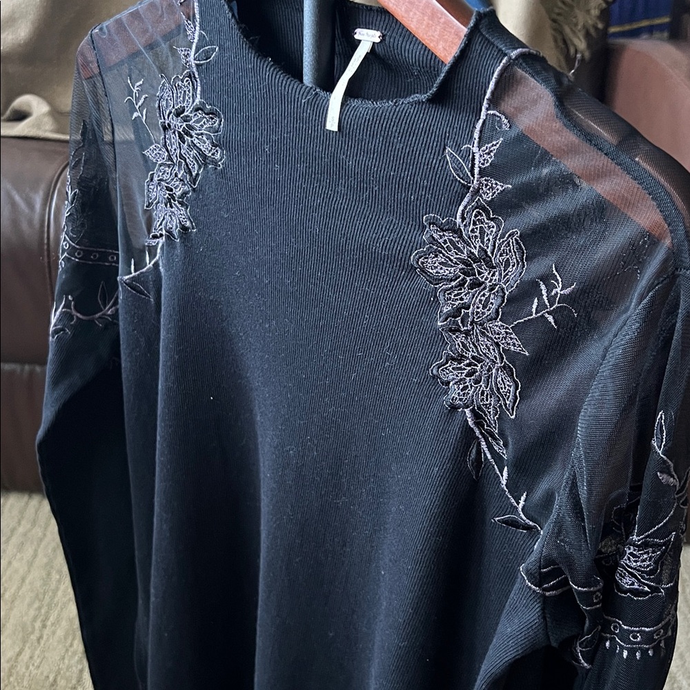 Free People black shirt with floral detail